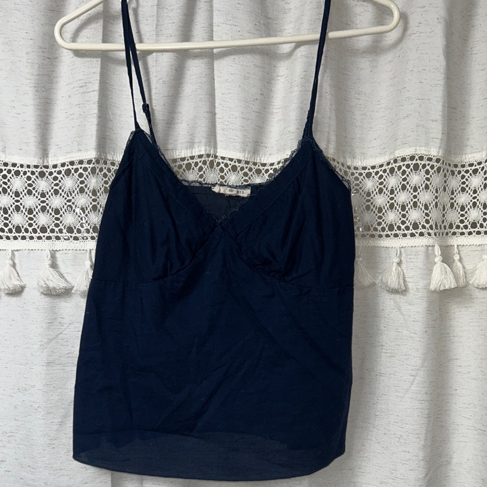 La Hearts Navy Lace-Trim Spaghetti Strap Cami
